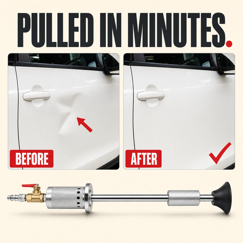 Before and after - car door dent pulled with the Aerova dent puller