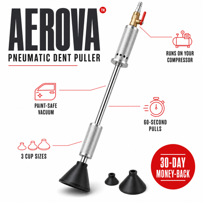 Aerova Pneumatic Dent Puller - paint-safe vacuum, 60-second pulls, 3 cup sizes, 30-day money-back